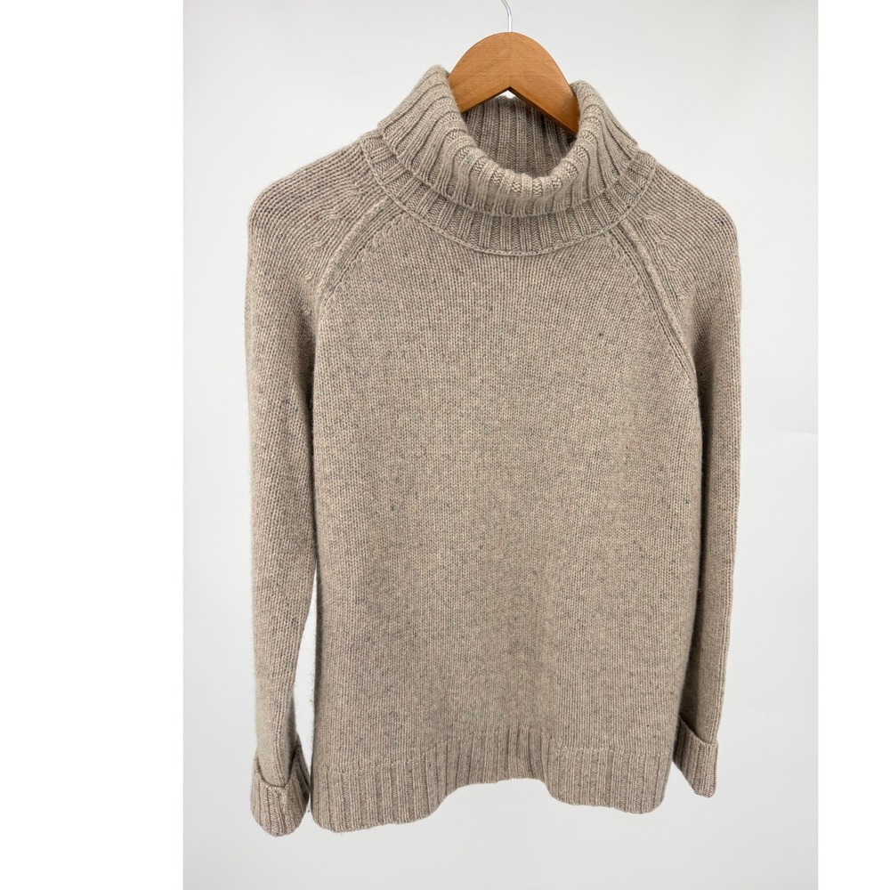 Brazeau Tricot Cashmere Turtleneck Sweater Women 2 Oatmeal Speckled Raglan